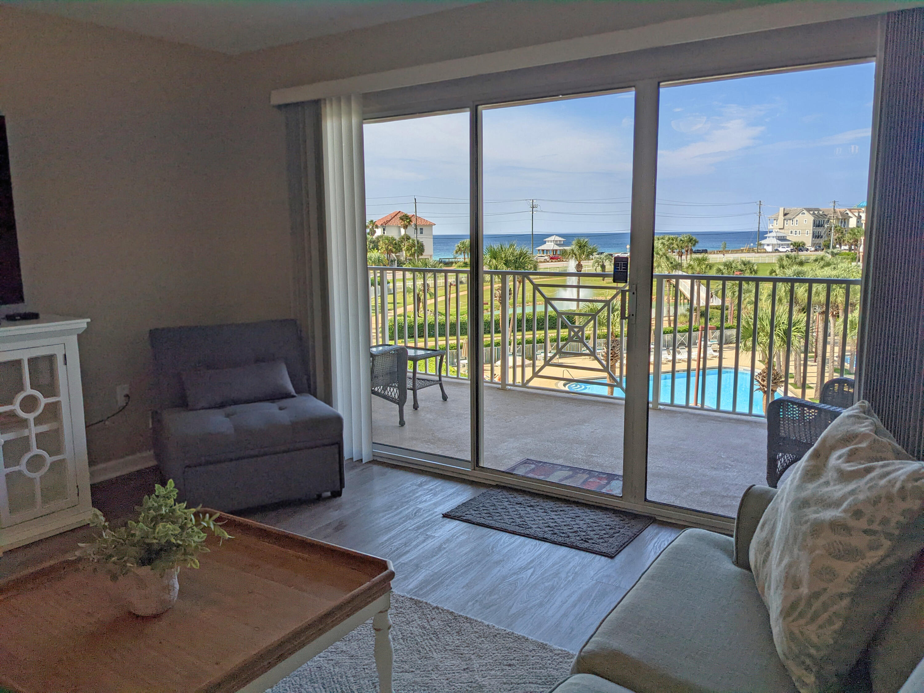 Amalfi Coast is a GATED resort that offers 8+acres of tropical landscaping, 2 pools, lighted tennis courts, lake with fountain, firepit, grills, and fitness center.  This beautiful fully-furnished 2bed/2ba condo is sparkling clean and not on a rental program.  Enjoy gorgeous GULF VIEWS from the living area, kitchen, master bedroom, and 24'BALCONY.  D324 totals 1,360sf , has a separate laundry room, bunkbeds in the hall, a DEEDED GARAGE PARKING SPACE, and SECURED STORAGE AREA.This elegantly-decorated condo was repainted in 2019 and updated with all new furniture and luxury vinyl flooring in every room. The 65'' TV in living room was purchased in 2022.  Amalfi Coast Resort sits directly across from a new ADA compliant BEACH ACCESS with bathrooms, ramp, gazebo, benches, and water fountain.