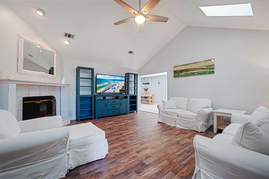 Have you dreamed of living on 30A with your family? Now's the time! Tucked on a quiet cul-de-sac south of Hwy 98, this charming coastal home blends comfort, convenience, and style. Living room boasts vaulted ceilings, skylights, and a cozy fireplace, while the main suite offers a tray ceiling, en suite bath, and space to unwind. Recent updates include a new roof (2020), water heater (2024), dishwasher (2023), and refrigerator (2023), making it move-in ready. The backyard is a family paradise with a fire pit, trampoline, and room for a pool--perfect for gatherings or quiet evenings under the stars. Just 8 minutes from Gulf Place and local favorites like The Perfect Pig and Shunk Gulley, you'll enjoy easy access to iconic 30A communities and a relaxed