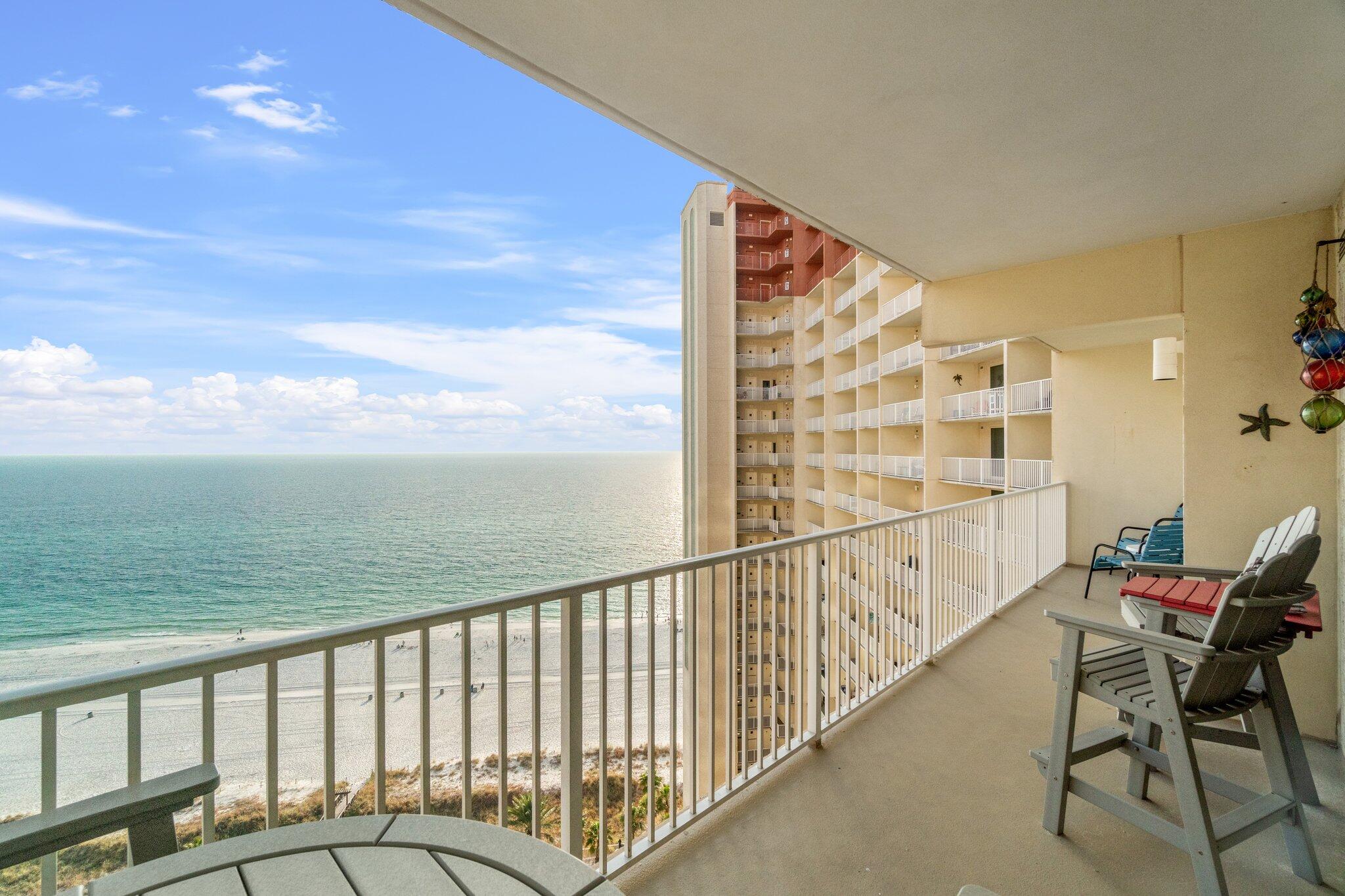 GREAT GULF FRONT VIEWS!!! Watch the spectacular sunset from this lovely 2 bedroom condo, Located at the #1 Vacation Destination Condo on Panama City Beach. Shores of Panama, is a 23 story Tuscany style condominium of gulf front luxury accommodations offering unparalleled amenities including approximately 500 feet of Gulf frontage, 13,966 square foot million dollar Gulf-side, zero entry lagoon-style gulf side pool, Gulf side hot tub, Large heated indoor pool & hot tub, Covered on-site parking deck, Health center with fitness equipment, Two Tiki bars serving lunch and dinner, Beach activities and rental services, Free high-speed internet access, and more, surrounded by beautiful exterior details. The Shores of Panama is an excellent location on the beach next to Pineapple Willy's and is - within walking distance of other restaurants and entertainment. Like thousands of visitors each year, your family will LOVE Shores of Panama. *Please note all units in the 12 stack were originally a One Bedroom with master overlooking the beach, the bunk-room being the second room.
