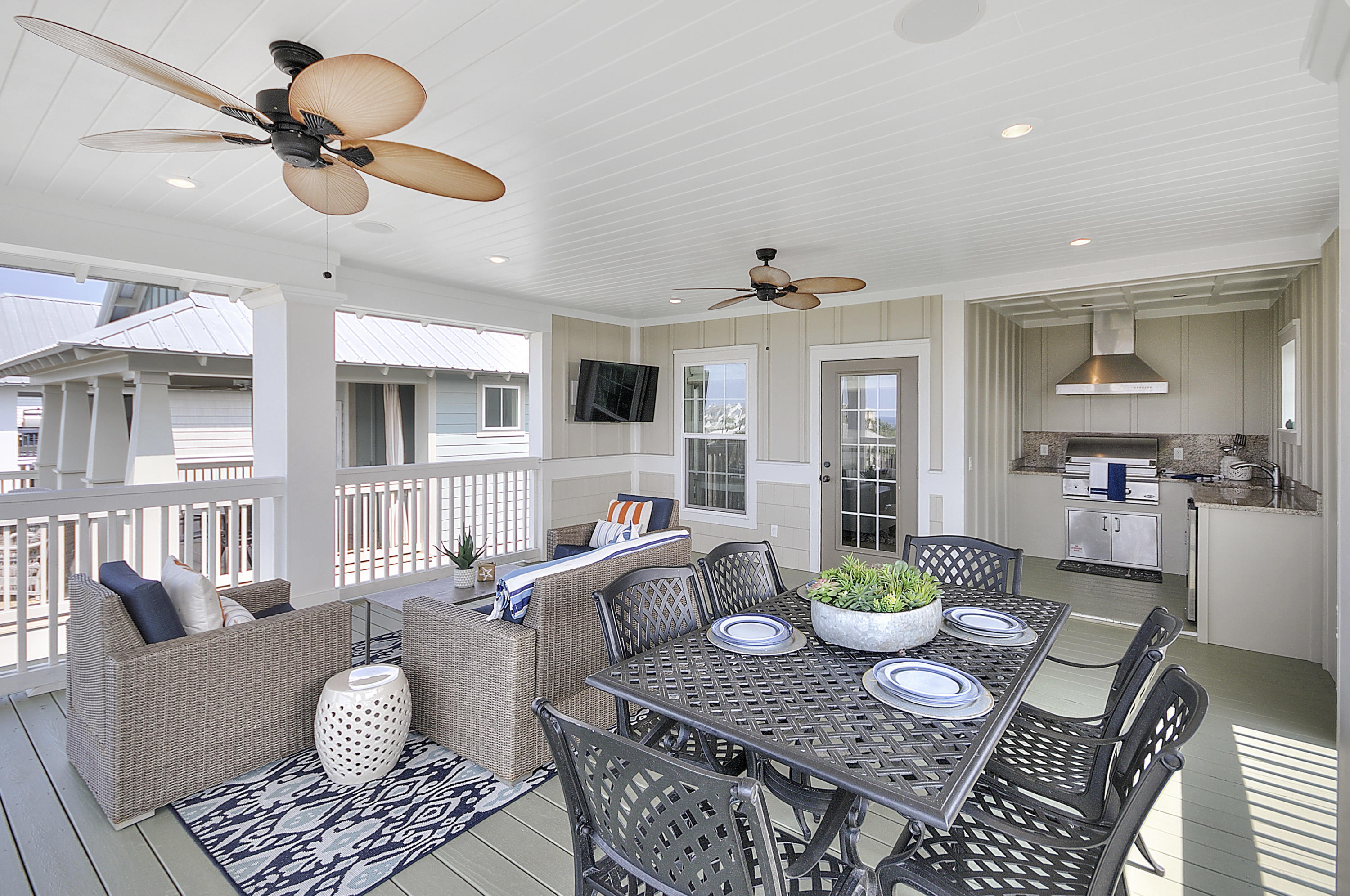 This exquisite 2,500 sq. ft, four-bedroom, three story home in Seacrest beach is a dream: luxury, space, coastal charm and stunning views from the expansive second and third floor decks. This amazing home showcases strong rental history! Ideally located in the front of the Seacrest beach community right by the 12,000 square foot pool and across the street from the sugary sand beaches on 30A, this highly appointed home has it all. Featuring hardwood floors, shiplap walls, generously sized rooms including a custom-built bunk room, bonus room on the 3rd floor, and a luxurious kitchen that is a chef's dream and perfect for entertaining friends and family.