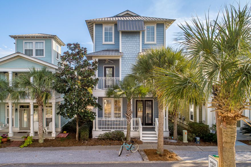 Enjoy an easy beachside lifestyle at this idyllic Florida Cottage nestled in the coveted Seacrest Beach community only steps from the 12,000 square foot lagoon-style community swimming pool. Recently refreshed and updated throughout, an open floor plan comfortably hosts families and friends with four bedrooms, 4.5 bathrooms and over 1,800 square feet. New furnishings were just added to this already ideal investment property with owners recording over $33,500 in gross rental income in just 14 weeks with projections of nearly $70,000 annually. The first level includes the light-filled dining and living areas, and a modern kitchen with a subway tile backsplash, stainless steel appliances, granite countertops, and a breakfast bar. Each bedroom offers an ensuite bathroom providing extra privacy and convenience for guests. The master bedroom and a guest room are located on the second level with two additional guest rooms on the third story. Each floor features outdoor spaces including covered porches and decks perfect for soaking up the warm gulf breezes. An outdoor shower and mud room/laundry room makes beach clean up simple. The gorgeous, deeded beach access is only a short stroll away or hop on the community tram with all your beach gear for a full day in the sun. Community amenities include the 12,000 square foot pool, an amphitheater and walking trails. Both Alys Beach and Rosemary Beach are within walking or biking distance along with Peddler's Pavilion with shops, restaurants, and entertainment.
