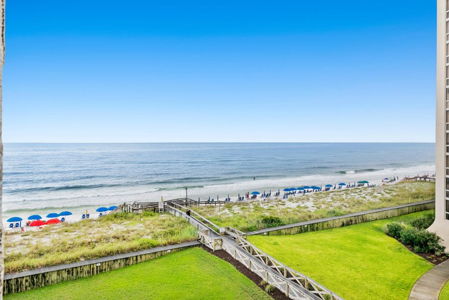 Enjoy expansive views from this 5th floor unit located in one of the most desirable developments in Destin. If you're looking for a condo on the beach in Destin for Airbnb or VRBO you have found it. With special features like walk in closets, open floor plans, and plenty of parking will make you fall in love with this unit.  The kitchen is open and well-lit with gulf views, this unit features a split floor plan with a large open living space for gathering. The unit conveys fully furnished all you need is your bathing suit and toothbrush. Shoreline Towers offers deeded beach, tennis, pool, basketball, the beach, shuffleboard, barbecue area, sauna, exercise room, and an owners' lounge.