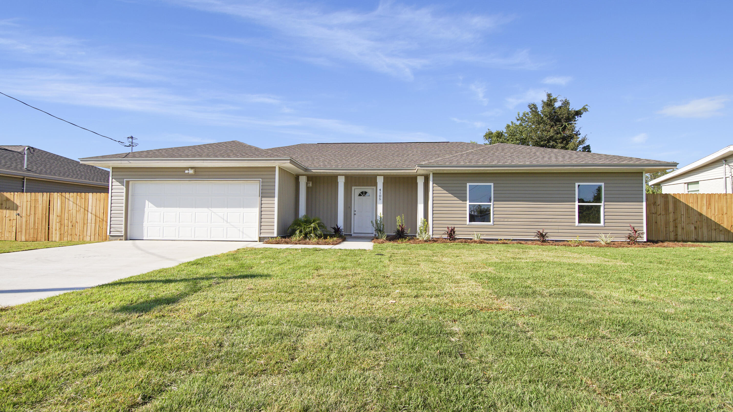 Seller gives $3000.00 credit for CLOSING!! AWESOME HOME. MAKE OFFER!!! 2023 www.smithandco.net built home. No HOA! A tremendous floor plan, no wasted square footage, granite countertops, large closets, coat closet, laundry room/mud room. Nice size front entrance covered porch and large covered backyard patio for grilling in your newly sodded privacy fenced backyard. Large two car garage, well with sprinkler system. The Master bedroom suite includes a large walk-in closet, the master bathroom has a double vanity, large privacy window, separate shower and soaking tub. This home has many windows for natural light. Move in ready Home. Ready to make memories in. You will love this home. A few miles from Tyndall AFB. This 3-BR 2-bath two car garage large corner lot home will not last long.