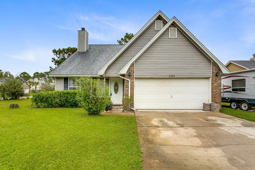 Beautiful 4 bedroom/2 bathroom home is located near the Walmart in Navarre. The two-story floor plan means that there is space for everyone. Easy commute to Hulburt Field and Eglin Air Force Base. Minutes from the white sandy beaches of both Navarre Beach and Fort Walton Beach. Tile throughout the downstairs. The roof was recently replaced in the last few months. Sliding doors from the eat in kitchen leads to a patio for entertainment. This home is not in a HOA which means you can keep your boat and RV at your home. This home is a must see!