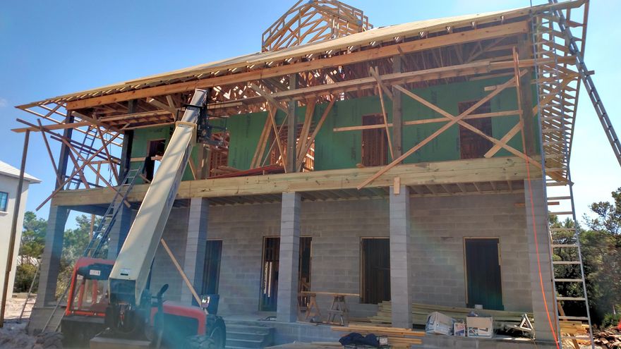 Now Framed - Must see Gulf Views! Remarkable luxury new home under construction on a OVERSIZE LOT (see drone aerial video) in the private and coveted community of Pinecrest (Gated,South of 30A and adjacent to Rosemary Beach) in Inlet Beach. Designed by one of the areas most renown architects and being built by one of 30A's best builders - this home features top notch touches and custom finishes throughout. Standing beautifully on the nearly triple size lot, this 7 bedroom (5 main/2 carriage) home will take advantage of amazing gulf views with massive porch spaces for entertainment and enjoyment. Appointed with top level finishes, appliances, and custom touches - this home will be astounding inside and out. Other features include: large entertainment area/den with space for extra bunks, a