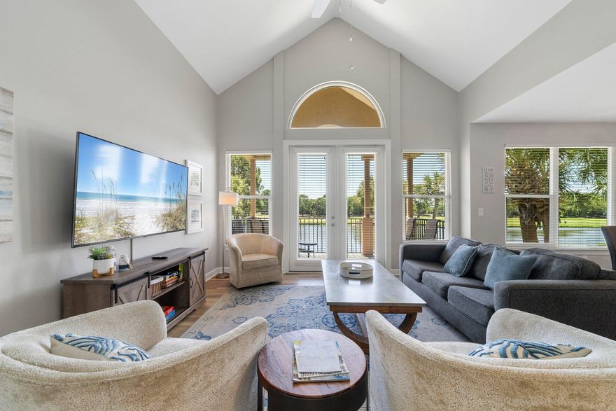 Located front and center to one of Sandestin's beautiful lakes that overlooks the 9th fairway, this updated 3-bedroom 2 bath unit features stunning high quality LVP flooring, updated exterior electrical panel box, lighting, plumbing newer AC and stainless-steel appliances, including a washer and dryer. Spacious bedrooms, with master suite walk-in closet and ensuite bathroom with a double sink vanity, garden tub, and separate shower. There is also a private porch for the perfect sunset views. This condo is close to the Baytowne Marina, Tennis Center, and The Village of Baytowne Wharf. Turnberry owners have access to a private community pool and two public SOA pools. Included with the sale is a near new 6-person electric golfcart for easy access to all that Sandestin Resort has to offer.