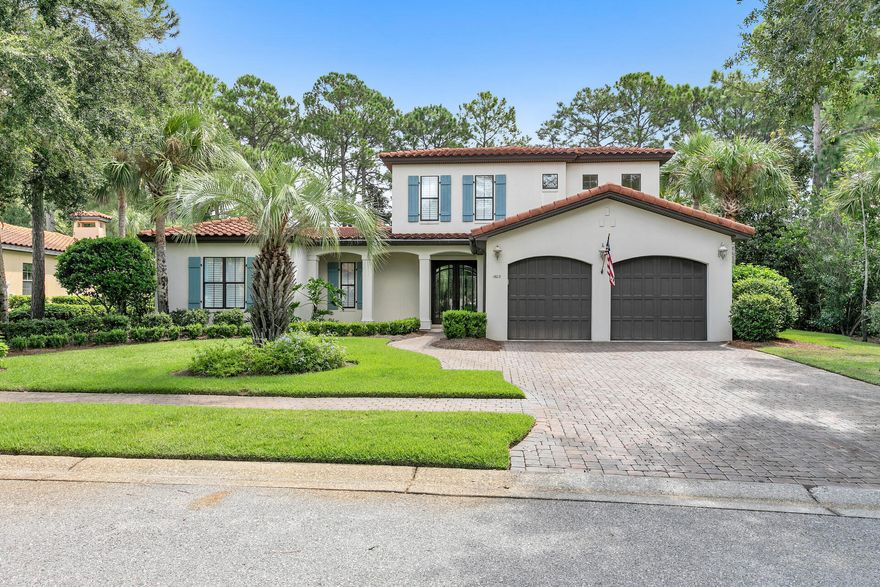 This property is under contract with a 72hour kick out clause. A resort lifestyle awaits at this immaculately maintained Mediterranean-style retreat in the premier rental-restricted Genoa neighborhood of the Sandestin Golf and Beach Resort. Nestled along the fifth green of the stunning Raven Golf Course, a lushly landscaped lawn welcomes you to this 4BR/4BA residence with a two-car garage and private screened lanai with swimming pool, spa, and outdoor entertaining area. Designed with hosting in mind, the foyer leads to open and bright living and dining spaces highlighted by custom millwork, tile floors, a gas fireplace with surrounding built-ins, and direct access to the incredible outdoor living space.
