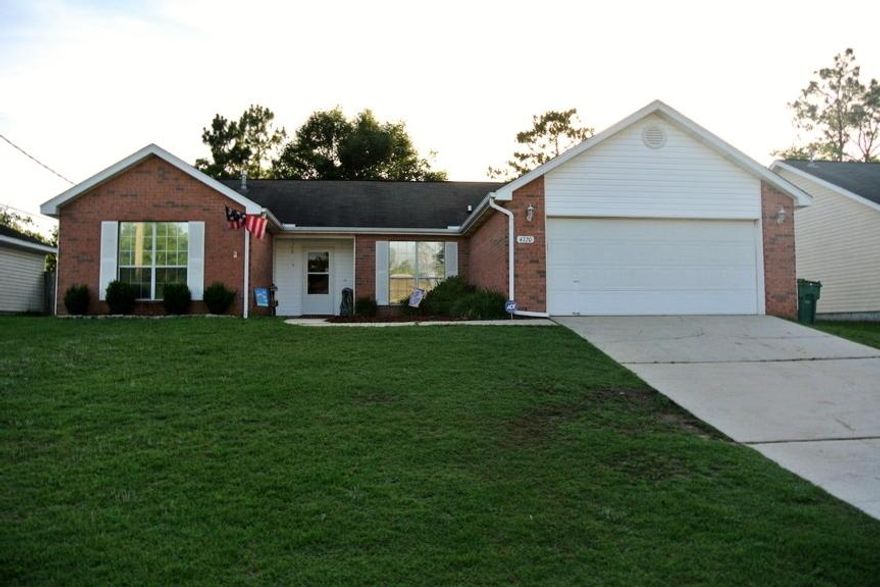 This 4bed/2bath home is in a great location south of I-10 and move-in ready! Seller to contribute towards buyer CLOSING COSTS!! ONLY 15 MINS TO DUKE FIELD/7TH SPECIAL FORCES & 25 MINS TO EGLIN AFB! Upon entering the foyer you'll find a very functional floor plan to include a large family room with cathedral ceilings, formal dining, eating nook, & kitchen with breakfast bar. The split bedroom layout provides privacy for the master suite on the one side of the house & the additional 3 bedrooms on the opposite side. The master is spacious & the en-suite bathroom offers dual vanities, garden tub/shower, separate toilet, linen closet, & sizable walk-in closet. Open the French doors to the pergola & your refreshing above-ground POOL! The fully fenced backyard is flat, huge, and features mature