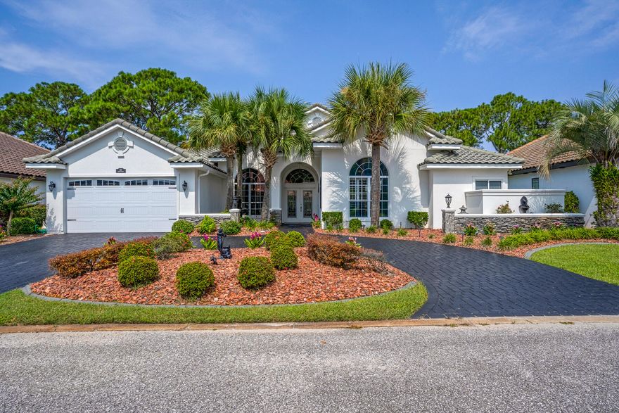 What a beautiful home on a lovely and quiet cul-de-sac!!! This one level white stucco/stone residence features a NEW BLACK TILE ROOF (4/24) and a circular driveway with black pavers. This along with the beautiful landscaping makes a great street impression.  The well -designed floor plan wows with an abundance of natural light seen from your first steps through the glass patterned double front entry doors.  Your eyes will be greeted with a magnificent view of the open concept home, pool area and the 17th Bay green/fairway of the Emerald Bay Golf Course.This remarkable all tiled residence features 3 bedrooms and 3 full bathrooms - 2 bathrooms with walk-in showers.  There is also a large office with built in book shelves, cabinets, full closet and ceiling fan.  Upgrades 6 years & newer include granite countertops in master bathroom, A/C system, a Generac full-house generator, kinetic pro water care system (to prevent rust) and a new pool heater.

This one level home was renovated and totally repainted in 2019 and has a very open floor plan with many windows and great views of the golf course.  Stroll through the entry way into the large rooms with 12 foot soaring ceilings, beautiful crown molding, ceiling fans and surround sound speakers.  The floor to ceiling mirrored dining room sparkles with a crystal chandelier and is perfect for family dinners and formal dining occasions.  The welcoming foyer, living room, dining room, kitchen, breakfast nook and family room all connect and flow and look out onto the screened-in pool/spa lanai which features pocket sliding doors that totally push into the walls so the entire house feels like being both indoors and outdoors at the same time.  This is the place you have been searching for relaxed living and easy entertaining.  You can lounge by the pool/spa and watch the golfers go by on the fairway or view the putting on the 17th green.  The pool area also features a flat screen TV, gas grill and outdoor lighting in front and back of the house.  A new pool heater was installed in 2023 and a full house generator in 2022.  

The master suite occupies the entire north side of the house and offers a soothing respite from your days' activities.  The master bedroom features a beautiful tray ceiling, tiled wood flooring, ceiling fan and a sliding glass pocket door out to the screened in pool area.
The master bathroom boasts a walk-in closet, walk-in shower, jacuzzi oval-shaped soaking double, granite double sink vanities and a toilet closet.  The large bathroom window out to the privacy garden wall fills the room with an abundance of natural light.

The well-appointed kitchen boasts granite counter tops, custom milled cabinetry, stainless steel appliances, gas cook range/oven, pantry, Culligan water filter and a dining counter.  The kitchen area has a breakfast nook with views of the pool and golf course.

The kitchen area flows into the comfortable family room which features an inset for a large flat screen TV and also showcases a 75 inch attractive electric fireplace that operates via a remote.  The family room has sliding glass pocket doors that provide easy access to the pool area.

The second and third bedrooms feature wood tiled floors, ceiling fans and full bathrooms.  The third bedroom showcases a built-in Murphy Bed in a beautiful frame.  This bed can easily be raised into the wall enclosure if you wish to use this room for other purposes.  And the attached third bathroom has a walk-in shower and an outside door entrance for access to and from the pool area.

Emerald Bay is a prestigious golf course community on the Choctawhatchee Bay in Destin Florida with a community swimming pool, guest house and two soft surfaced tennis course.  Located near the Mid Bay Bridge with shopping, dining, recreation and entertainment nearby, Emerald Bay is a desirable Bay Side neighborhood that is a short distance from the beach.  The Emerald Bay Clubhouse includes a full-service pro shop and "The Grille" offers a full bar and indoor/outdoor dining.  The restaurant's outdoor covered porch and fireplace overlooks the 18th green and is a perfect place to meet friends and enjoy a bayside lifestyle.  

This is a must see Coastal Residence for those seeking elegant relaxation in their golf course home with lovely bay breezes and stunning views.  Property to be sold "AS IS".  Furnishings negotiable by separate agreement.

Seller is a licensed Real Estate Broker..