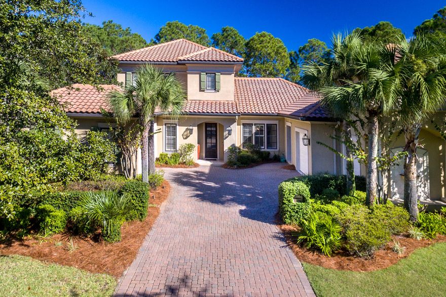 Rare opportunity to own in Club Estates! This beautiful Mediterranean inspired 4 bedroom/ 4.5 Bath home is located within the exclusive gates of Sandestin's, Burnt Pine. The home features an open floor plan connected with fantastic outdoor living spaces; great for family gatherings and entertaining. The first level boasts a spacious chef's kitchen with beautiful quartz counters and high end appliances including an 8 burner gas stove with griddle and 2 ovens. The large great room offers a wet bar and lovely fireplace and opens to an oversized screen porch. The backyard is a lovely oasis with pool, spa, summer kitchen with gas grill, natural gas fire pit and lush landscaping.