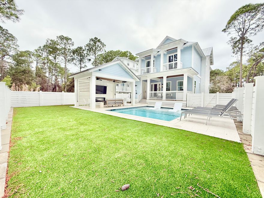 This gorgeous custom home in coveted Gulf Shore Manor with deeded beach access offers everything. 435 Montigo North provides outdoor living space in abundance! The thoughtful floor plan features Master bedrooms on both the first and second floor, as well as a GENEROUSLY sized bunk room, four full beds and two twins. Relax in the lanai while your favorite chef grills dinner at the summer kitchen overlooking the pool (if you've seen other pools along 30A, you know this one is substantial). Professional interior design and new six seat golf cart make this a turnkey property, immediately ready for your adventure and/or rental income. Seller has a similar home for sale, under construction one street over.