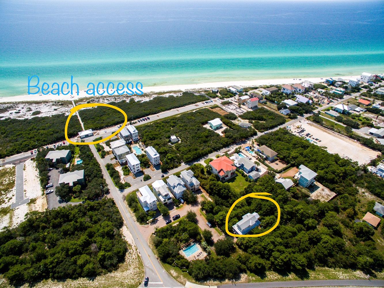 Great new price on gulf view beauty just steps from the beach and south of Hwy 30A/98. Beautifully furnished home is within walking distance of Rosemary Beach, Shades, & 30Avenue shops & restaurants! Fresh, open,& newly staged, this home offers master-size 1st floor BR with ensuite Ba. Full Master suite on main floor, plus an additional upstairs ''suite'', including wet bar/office/sitting rm, bedroom w/gulf views & adjoining sunroom, bath, & private deck. Spacious open concept living/dining area features high end kitchen with granite countertops, stainless steel appliances, and large center island, perfect for entertaining a crowd. Neighborhood pool across the street, plus immediate access to 18+ miles of 30A bike path.