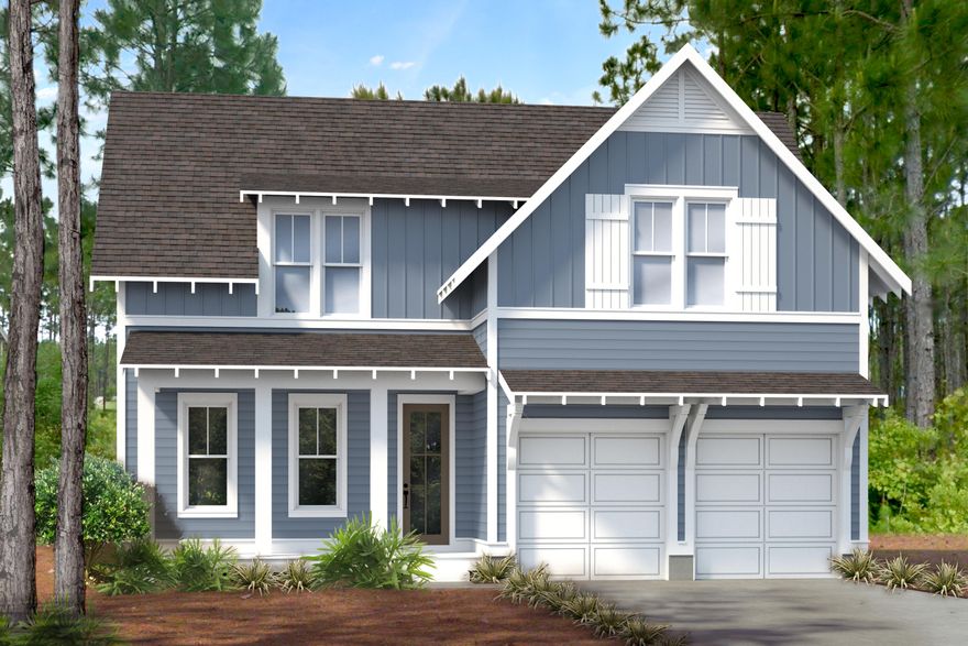 Welcome to The Pines, a new phase of the Watersound Origins community tucked away amongst the native landscape and just a stone's throw from Lake Powell. This premium homesite backs up to trees or common area to enjoy your screened porch and backyard in privacy. This Coral Bean plan from Huff Homes has 4 bedrooms, 4.5 bathrooms, an upstairs Flex room and a 2-car garage. Luxury interior features include 10' ceilings on the first floor and 9' ceilings on the second floor, crown molding throughout the main living area, solid core raised panel doors, luxury vinyl plank flooring throughout, Quartz A countertops throughout, wood cabinets with easy glide drawers, Bosch appliances, and Delta plumbing fixtures. New construction Huff homes in The Pines are built to the highest quality standards