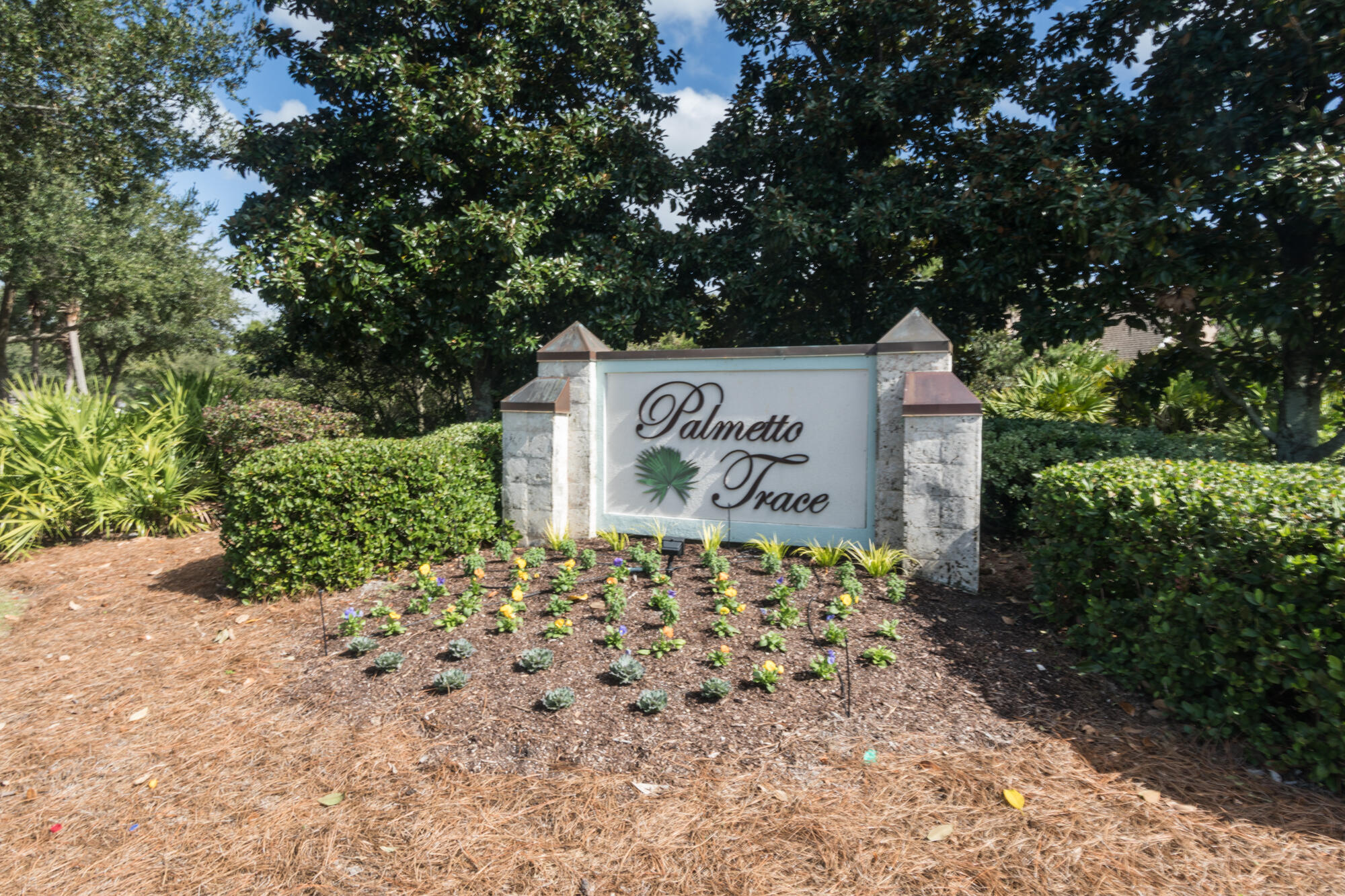 LOCATION LOCATION LOCATION These end units do not come up for sale often. Quiet street near one of the community pools. Palmetto Trace is a much sought after community ,Golf Cart friendly ,Restaurants ,Top Golf ,Dolly Pardon Pirate Voyage, shopping nearby .2 Bedrooms and 2 full baths with a Garage and screened Patio out back make this the perfect home. All Vinyl flooring except bathrooms with tile . Very spacious Kitchen with a eat at Bar and Stainless Appliances , Dining area and also a Nice family room. Plantation Shutters on all the windows .Washer and dryer hookup off the Kitchen .Head out the sliders to a screened in porch for those morning reading the news and drinking coffee .Afternoon sky will be amazing .Roof installed 2024 .So no worries there .The townhomes have lawn maintenanc included in the HOA fee .Call your favorite realtor today