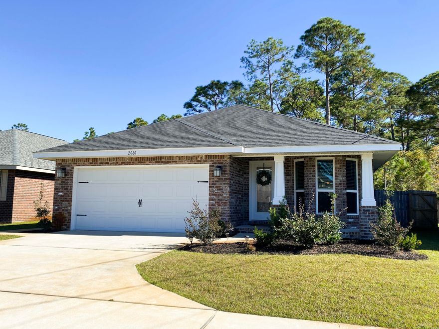 Welcome home! This beautiful home is ready for its new owner and is only 15 minutes from Navarre Beach and 25 minutes from Hurlburt Field! This 2018 build has 3 beds and 2 baths with upgraded vinyl floors throughout the home and well kept carpet in the bedrooms. This open concept floorplan has a clear view from kitchen to the living room and bar seating in the kitchen making it perfect for entertaining guests. Enjoy time outside on your covered porches in the front or back of the home along with the privacy of your fenced backyard. Call for a showing today!!!!!