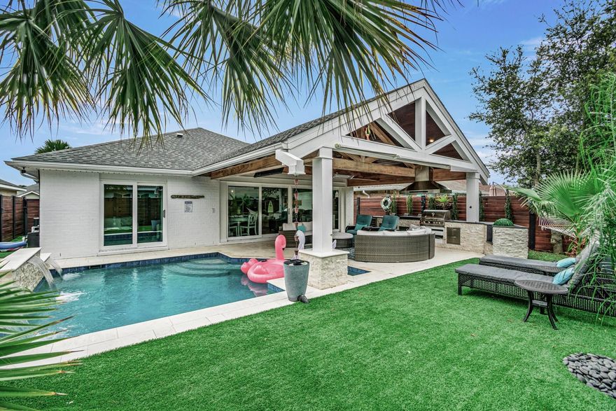 One of the best appointed Homes in the sought after hidden jewel Gated Community of Paradise Retreat with Private Beach. 3 bedroom/2 bath home with an impressive open interior finish & comparable finished covered outdoor living area & kitchen with Gas Grill, 5-burner Bosch Stove & Wine fridge. A backyard Oasis with ample seating, TV, turf green space & a heated relaxing Saltwater Pool with waterfall fountains. An inside well equipped Gourmet Kitchen, complimented by a large Quartz island with dining area, has an abundance of counter space, custom cabinetry, high end appliances & dedicated coffee niche all overlooking the outdoor living area. Spacious Private Master Suite with personal access to the inviting Pool. Ensuite Luxury Bathroom has a Tile Shower, Dual Vanity & Styling Vanity to pamper yourself & a large walk-in closet showcasing your wardrobe. Two Bright & Beachy Guest Rooms share a charming Bathroom with Tongue & Grove Cypress Ceiling & Vanity with Quartz Countertop. A laundry room with cabinets, hanging area & shoe storage offers access to 2 Car Garage with Epoxy Coated Floor. Home has Shiplap entry, Porcelain Tile flooring throughout & remote controlled shades on all sliding glass doors & outdoor lanai. Paradise Retreat Gated Community has convenient North & South Entrance Gates. HOA fees include 320' of Private Deeded Beach with 2 Beach accesses, Community North & South Entrance Gates, private streets, sidewalks & preservation areas. Scenic Gulf Drive has Bike/Pedestrian Paths along the road offering Beach & Gulf Views. Great location accessible to one of South Walton's largest Public Beaches with Manmade Reef, Parking areas & public Bathrooms by Pompano Joe's Beachside restaurant. Don't Miss Seeing this Home & the opportunity to live in this Friendly Beachside Community. Perfect for Primary, 2nd Home or Vacation Rental. Owners Rental History - 2024 Total Gross Annual Rent $81,288.