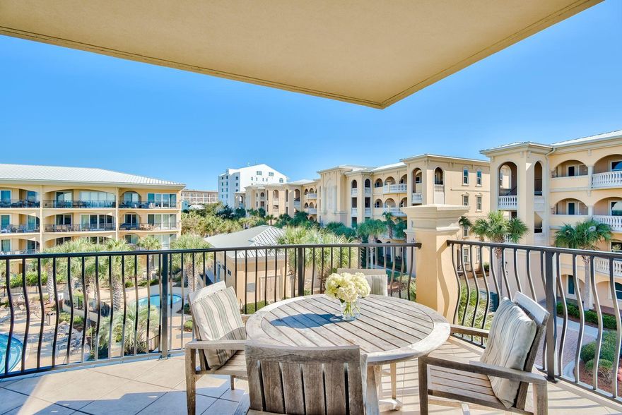 This impressive top floor end unit condo in Adagio is designed for the ultimate beach lifestyle. Located in a prime Gulf-front community in unspoiled Blue Mountain Beach, the complex includes a 8000 Sq Ft Tri Level pool with Fountain and 15-foot diameter hot tub. Adagio has a Gulf Front pool that is heated during the off season. There's an on-site fitness room with state-of-the-art treadmills and weight training equipment, and direct access onto the stunning white sandy beach. Travertine floor tiles laid on the diagonal draw the eye to the generously sized balcony. The kitchen features rich wood cabinets and a full range of stainless appliances beneath cool mottled granite counter-tops.