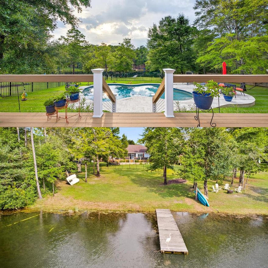 Lakefront Living on 1.20 Acres in NE Crestview!Discover tranquility in this beautifully updated 3BR + office, 2.5 BA lakefront home featuring a heated Gunite pool with PebbleTech finish, private dock, and breathtaking lake views from nearly every room. Inside, enjoy new LVP flooring, plantation shutters, modern paint, and updated fixtures throughout. The spacious kitchen boasts granite countertops, stainless steel appliances (including a double oven stove!), breakfast bar, and a lakeview dining nook. The primary suite offers French doors to the back deck, dual walk-in closets, and a remodeled spa bath with a standalone tub, walk-in shower, dual vanities, and private water closet. Guest bedrooms feature new carpet and share an updated full bath. New roof Sept 2025! Multi level mood lights accent the beautiful trayed ceilings! 
Additional highlights include:
Shiplap feature wall with electric fireplace
Covered patio, long-lasting composite deck, and amazing cable railing for perfect pool and water views!
Custom shed, and expanded boat/RV parking pad
Zoysia sod, rock-lined flower beds & lake-fed sprinkler system
New Bosch HVAC, surge protector, cleaned air ducts
Built-ins & spacious laundry room
This home blends comfort, style, and peaceful waterfront livingjust minutes from town. Seller may include select furnishings with an acceptable offer! The master bathroom chandelier will be replaced.
2 Full Baths and a 1/2 bath, Perfect for guests and family living.