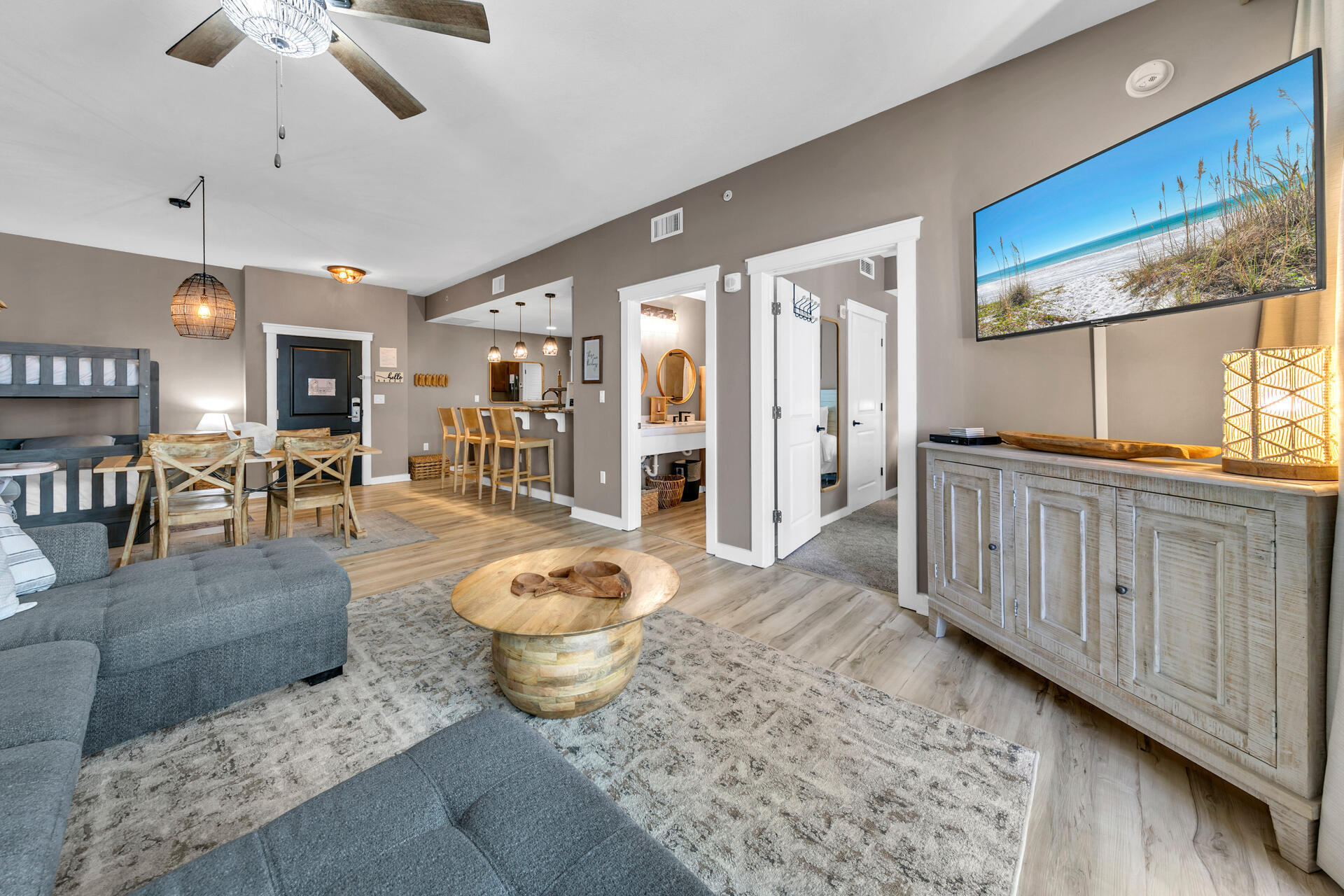 Welcome to Unit 808 at Origin at Seahaven, a stunning beachfront condo located in the center of Panama City Beach. This beautiful unit has been recently updated and is move in ready. The 1 bedroom condo with bunks features a spacious master bathroom, modern bathroom, open-concept living area with ample natural light, and stunning views of the Gulf & Pool from your private balcony. The fully equipped kitchen includes stainless steel appliances, granite countertops, and a breakfast bar. Enjoy access to community amenities including the Grand Terrace Pool, Whirlpool, Fitness Room, Arcade, Movie Theater, Pavilion/Gazebo, Laundry Facility, Security and Gated. This unit is perfect for both personal use and as a lucrative vacation rental.