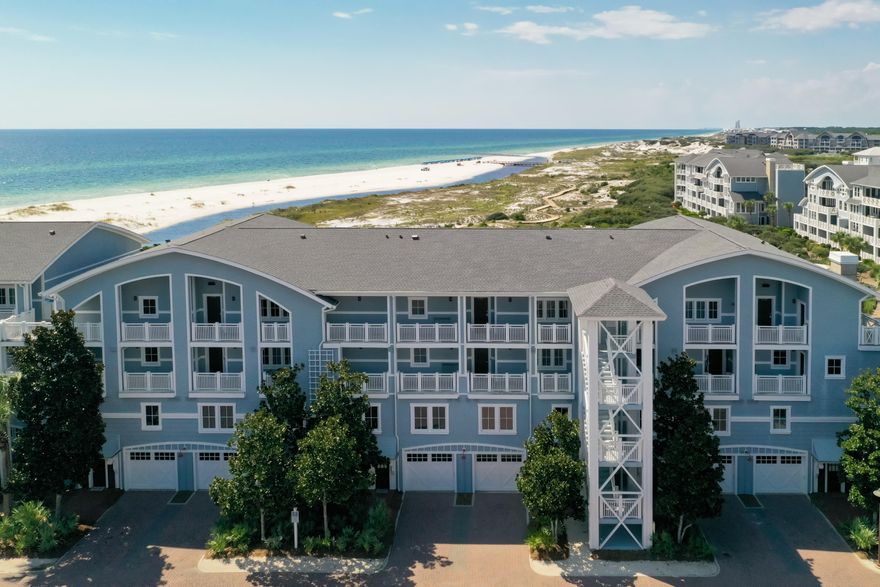 *COMING SOON* Professional photos and staging forthcoming. Experience exceptional gulf-front living in this stunning two-story condominium in Watersound Crossings, perfectly positioned just steps from the sugar-white dunes and emerald waters of the Gulf. Offering over 2,100 square feet of thoughtfully designed living space, this residence blends coastal elegance with comfort and functionality. The gourmet kitchen features premium Viking and SubZero appliances, a large walk-in pantry, and expansive views of the Gulf of America that continue through the dining and living areas. The first-floor primary suite provides a peaceful retreat with French doors opening to a private covered patio surrounded by lush landscaping--ideal for morning coffee or quiet relaxation. Just outside the suite is a convenient dry bar/coffee bar with beverage refrigerator, along with a spacious owner's closet, additional storage under the stairs, laundry room, and a custom bunk room with built-in storage.
Upstairs, two guest bedrooms each offer private en suite baths, plus an additional storage closet perfect for linens or games, and a half bath for added convenience. The show-stopping second-floor balcony overlooks the Crossings pool and grill area, with breathtaking views stretching to the emerald Gulf waters and white sandy beach--an ideal setting to enjoy sunset evenings.
Outdoor living flows seamlessly to the boardwalk leading to the dedicated Crossings pool, the iconic Watersound Bridge, and miles of pristine dunes and shoreline. Additional community amenities include dune lake access for paddling and kayaking, scenic boardwalks, a fitness center, multiple pools, and the rare bonus of an attached 1 car garage with additional storage. Recent assessment of $95K per unit has been paid for external repairs to siding and new decks and railings...Building C repairs are complete.