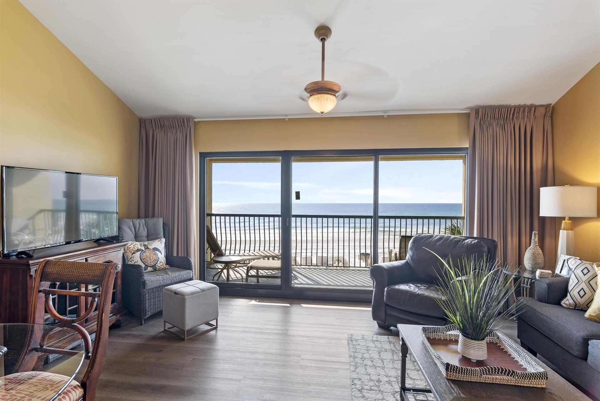A quaint 3-story building, unit is located directly on the beach in the heart of Destin. A one bedroom fully equipped unit. With a king-size bed in the master bedroom, a daybed trundle built into an alcove in the hallway, full-size kitchen, two full baths. This unit is located on the 3rd floor with a breathtaking view of the beach. Come take a look you won't be disappointed. The on-site rental management company has over 30 years experience in the property management business. The exterior of the building just underwent 1.9 million dollars of renovations exclusive of new roof, gutters, paint, caulk, & stucco repair, etc.
