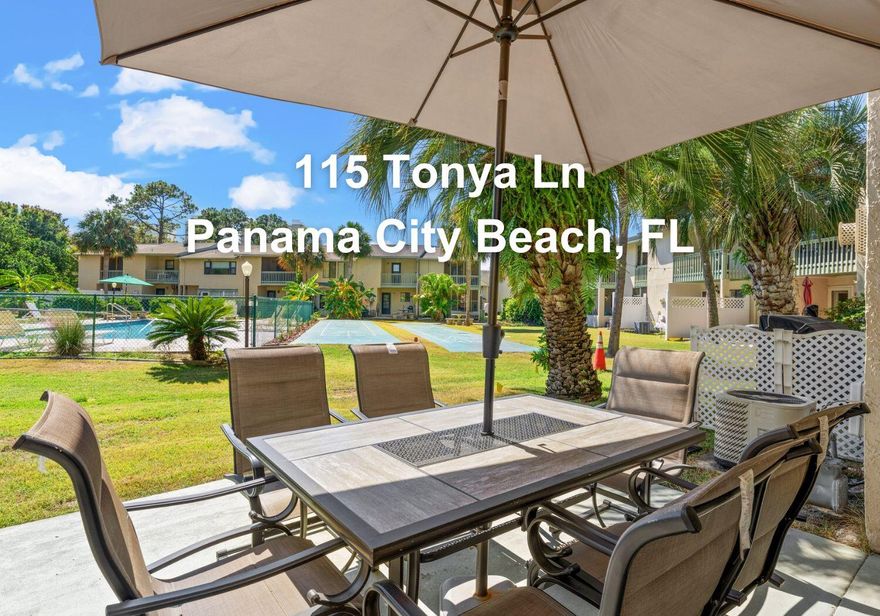 Incredible chance to own a beautifully updated townhome with direct access to a heated pool and just a 5-minute stroll to the beach. It comes fully furnished and is meticulously maintained. Search on YouTube for video tour ''For Sale 115 Tonya Ln in Panama City Beach'' This beach home did $32,777 last year with 4 months of personal use. It's projected to do $40k+ this year!!! Updates include granite countertops, sleek LVP flooring, stainless steel appliances, modern vanities, and more! This community features an exclusive Gulf-Front restaurant & pool, resort-style amenities, 11 pools, close proximity to the beach, attractive ROI, and low HOA fees. VA and FHA approved! HOA includes: 11 pools(5 heated), pickleball, shuffleboards, water-front restaurant & pool, mini golf, exercise room, tennis courts, playground, WIFI, pest control, termite bond, trash, ground keeping, property patrol, gated community and more. Now is the perfect time to invest in your dream beach home before high demand spring season!