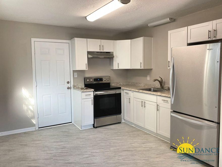 Contact Sundance Management for all inquiries at 850-863-3292 NOT ACTUAL UNIT - Comparable unit. This unit will have new flooring, paint, blinds, fixtures in central Fort Walton Beach! 2 Br/1Ba, Brand new flooring, stainless steel appliances, washer and dryer hookups available. Contact Sundance Rental Mgmt for more information/ viewing/ application. All utilities paid by tenant. No pets, No Smoking.