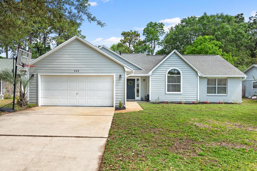 This gorgeous home in Bluewater Bay features 3 bedrooms and 2 bathrooms + a screened in back porch where you can enjoy some fresh air and a private backyard.  As you walk in the home, you'll notice the vaulted ceilings and tons of natural light!  The kitchen is gorgeous and comes complete with stainless steel appliances, quartz countertops, tile backsplash and Accent lighting.The laundry closet is conveniently located right off the kitchen!  Out back your kids can enjoy playing in a private little side yard with plush artificial turf that has been installed.  There's also a shed that will convey as is with the sale of the home.  The home does have sprinklers (they too will convey as is)