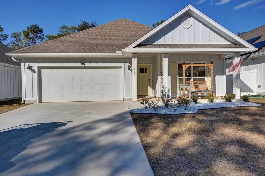 Welcome to this beautifully maintained 2021-built home in the sought-after Brooks Landing community of Navarre, Florida where coastal living meets everyday convenience. Perfectly positioned along the Emerald Coast between Pensacola and Destin, Navarre is known for its sugar-white sand beaches, world-class fishing, and laid-back lifestyle. Offering 1,827 square feet of thoughtfully designed living space, this 4-bedroom, 2-bathroom home features a bright, open-concept layout ideal for both entertaining and everyday living. Inside, you'll find luxury vinyl plank flooring, soaring ceilings, a neutral coastal palette, and quartz countertops throughout. The spacious kitchen with stainless steel appliances flows seamlessly into the main living area, creating a natural gathering space for family and guests. The split-bedroom floor plan provides flexibility for family, guests, or a dedicated home office. Step outside to your covered back patio and enjoy a fully fenced backyard perfect for relaxing, entertaining, or soaking in the Florida sunshine. What truly sets this home apart is its access to the water. Brooks Landing offers private neighborhood access to the Santa Rosa Sound, making it easy to launch a kayak, paddleboard, jet skis, or simply enjoy peaceful waterfront views and fishing just moments from your doorstep. This is the coastal lifestyle you've been searching for. Conveniently located in East Navarre, you're just minutes to Hurlburt Field, a short drive to Eglin Air Force Base, and close to top-rated schools, shopping, dining, and the stunning emerald coast beaches. This is more than just a home, it's a lifestyle.