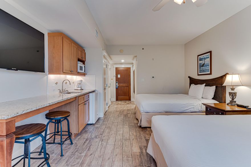 WOW!!! Over $22K in rental income for 2019! Check out this ''A rated'' rental powerhouse..... newly updated studio boasting TWO queen sized beds to maximize rental income, expanded granite breakfast bar (2019), New A/C (2018), new hot water tank (2018), new flooring (2019), new fridge and microwave (2019), new porcelain tile throughout!  Perfectly turnkey ready for the busy rental season offering a balcony to enjoy your morning coffee. Conveniently located near the Conference Center, the Effie Hotel, the Fitness Room and easy stroll to the Village of Baytowne Wharf and Events Plaza