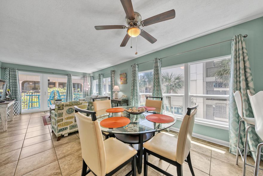 This vibrant, corner located property comfortably accommodates your stay in this spacious 2-Bedroom unit. Featuring tile flooring throughout the unit and granite countertops in the kitchen and both baths, stainless steel appliances and sealed-top range. Easy access, low-rise elevators take you to the Gulf-front pool and hot tub which are right next to the short boardwalk, leading straight to the dedicated beach access. Also on site are a grilling area, exercise room and community room. The abundant natural light and stylish coastal decor of this home complete the beach retreat effect that is the perfect residence to rest, relax or as a base from which to explore Okaloosa Island. This unit is being sold furnished.