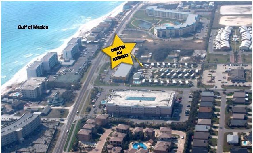 Destin RV is a lovely, gated RV Park with security cameras and 36 deeded sites. The resort, with it's lush landscaping and brick pavers, is just steps to the beach including private beach access with a gated walk over. Also features in-house rental management with GREAT rental income history! Some amenities included are heated pool, cable, wi-fi, club room, laundry facility and on-site condominiums that are available to rent.