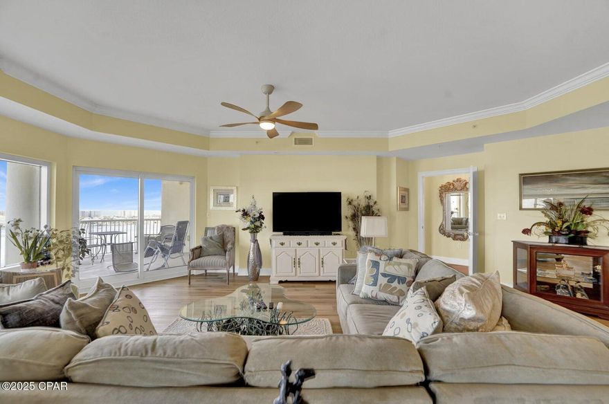 Discover your dream home in this stunning, fully furnished high-rise condominium, perfectly situated to offer breathtaking views of the Destin-Miramar beach complex without the hustle and bustle of heavy traffic. Spanning an impressive 2,080 sq ft, this spacious 3-bedroom, 3-bathroom oasis features nearly 180-degree unobstructed views of the Gulf and Sound, complemented by a generously sized balcony--perfect for soaking in the Afternoon sunsets. Each bedroom includes its own en-suite bathroom, providing ultimate privacy and convenience. The master suite is a true retreat with a separate jacuzzi tub and shower, while ample closet space in every bedroom ensures you're never short on storage. Enjoy cooking in the well-equipped kitchen, complete with a countertop stove, built-in oven, and a walk-in pantry, all bathed in natural light from the expansive south-facing windows. This exceptional unit also includes a private storage closet (approximately 10'x6') and two reserved underground parking spaces for your convenience. The building boasts top-notch amenities such as secure keypad entry, a hot tub, heated pool, a private movie theater, and a spacious association room for gatherings. For added luxury, owners and guests can reserve a ''hotel-style suite'' for visitors. Additionally, take advantage of the private dock with boat slips available for purchase. Enjoy peace of mind knowing that this condo is not available for short-term rentals and is VA financeable. Don't miss this opportunity to live in luxuryschedule your viewing today!