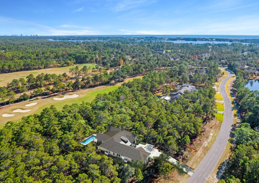 'Currently under contract taking back up contracts until 6/24'. Now is your opportunity for new construction on a high and dry lot in a superb location with peaceful views in coveted Wild Heron, built by notable custom builder and architect. Projected for completion by December 2022, this four-bed, three-and-a-half-bath home boasts more than 2,900 square feet of living space behind a brick/stone combination exterior. Situated on fairway 10 of Shark's Tooth Golf Course with superb views, this single-story, open-concept home is handicap ready and is replete with luxurious finishes including 12-ft. coffered ceilings in the living area; sliding doors that open to a large outdoor living space with pool, screened porch, summer kitchen and fireplace overlooking the golf course; hardwood flooring