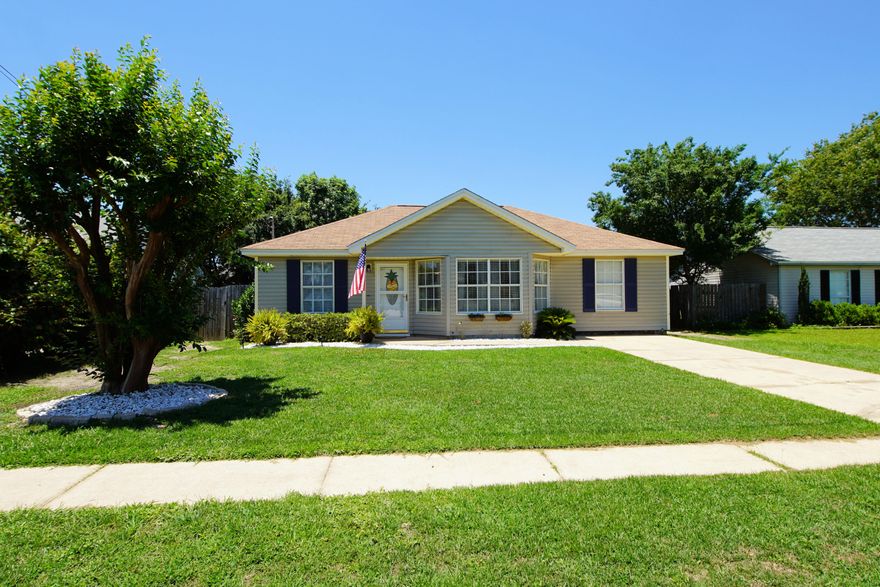 Move-in Ready Home with 4 bedroom and 2 bath home with 1404 sq ft located close to the military base, beaches, and shopping! This home features an in-ground gunite pool with an extended patio and hot tub! After spending the day at the beach come home and cool off with a swim in the pool! Pride of ownership shows with this home! The exterior of the home features vinyl siding, storm door, storage shed, and a privacy fence around the back yard! Enter the home and notice the vaulted ceilings in the living room and dining room. This home features an open floor plan with the living room opening to the dining area and kitchen! There are many windows across the front of the home that allows natural light to abound in the living room and provides great views of the well-manicured front yard! In addition there is a sliding glass door that allows a view of the pool and extended patio from the dining room! There are new light fixtures throughout the home and new hardware, faucets and fixtures. The kitchen features stainless and black appliances, white cabinets with new hardware and a back splash! There is a window over the kitchen sink that allows a view of the back yard while cooking! Adjacent to the kitchen is a nice laundry room with shelving. There are three guest bedrooms and a master bedroom! The master bedroom features vaulted ceilings and an en-suite master bathroom. In addition there is a walk-in closet! The master also features a private entrance to the pool! The guest bathroom has a new mirror and new faucets and fixtures! The interior of the home was recently painted and has wood laminate flooring! This home has been impeccably maintained! The hot tub and pool will make your home feel like an oasis! Roof installed in 2005! Seller offering a basic, one-year home warranty.  Buyer to verify all information and dimensions! 