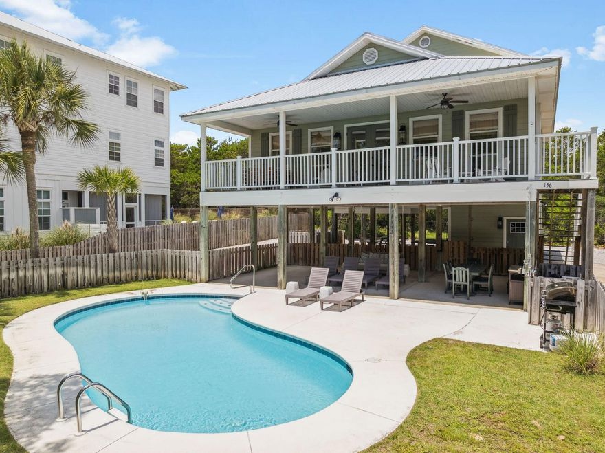 Gulf Trace is a highly sought-after, established community on the south side of 30A, known for its spacious lots. A beautifully renovated home features four spacious bedrooms, including added bunk beds to comfortably accommodate additional guests. Thoughtfully designed by one of the owners--an interior designer--it offers a warm and welcoming retreat after a day on the white sand and emerald waters. The open concept living, dining, and kitchen area is enhanced by a vaulted wood ceiling, creating a cozy, coastal ambiance, while the large private pool adds the perfect touch for relaxation and fun The first level includes a functional mudroom and laundry area--perfect for storing beach gear or day-to-day essentials. Easy Parking for 5 vehicles Upstairs on the second level, the main living area impresses with vaulted ceilings, abundant natural light, and a calming palette of soft greens. The spacious kitchen and dining area are well-suited for hosting, with seating for ten and additional space at the peninsula. A large balcony off the living room offers views of the pool and cool coastal breezes. The home offers four well-appointed bedrooms across the second and third floors, each with its own en-suite bathroom, creating an ideal layout for families or guests. Whether you're looking for a primary residence, second home, or investment property, this home combines thoughtful design, quality finishes, and an exceptional location in one of 30A's most beloved beach communities."