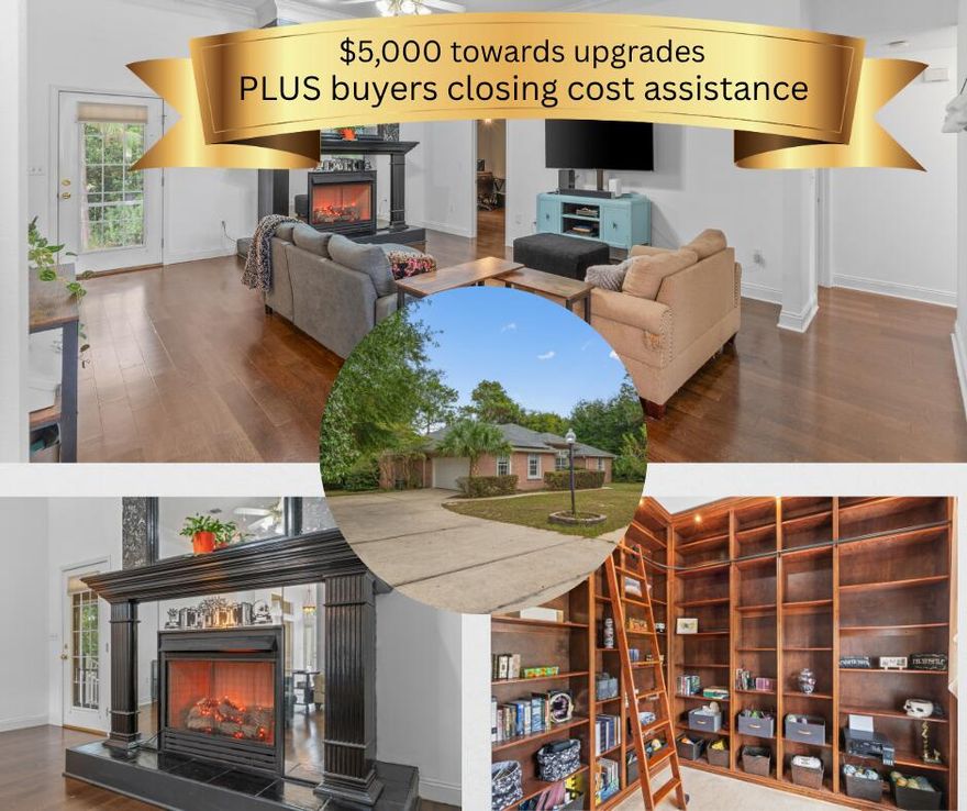 Step into a home where all the major systems have already been taken care of, ROOF (2020), HVAC (2020), and septic drain field (2020) $5,000 credit towards updates, plus closing cost assistance. Enjoy low energy bills with paid-off solar panels. Split floor plan design, large owners suite with a spacious bathroom, guest suite with its own private bath. Two additional bedrooms and a full bath. The home features a formal dining room and a dedicated office space complete with floor-to-ceiling built-in bookshelves with a rolling ladder, ideal for a cozy reading nook. Step outside to a screened-in back porch overlooking a flat, tree-filled lot that offers shade, privacy, and natural beauty. The community features sidewalks for easy access to the park and  pool or just walking or riding bikes.