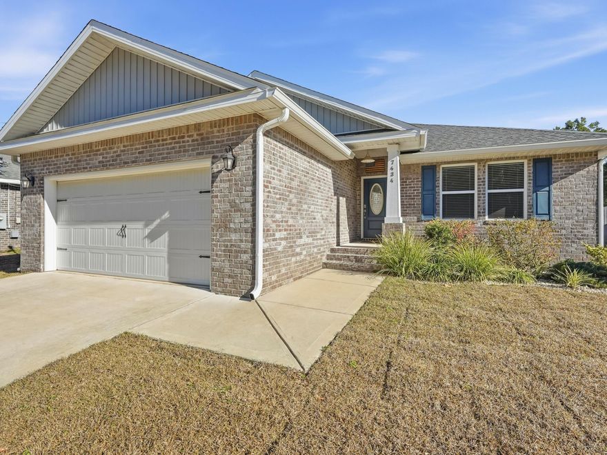 Welcome home to this beautifully maintained 2021 Home located on Gordon Evans in Navarre. This 3 bedroom, 2 bathroom brick home features a wide open, split-bedroom floor plan designed for both comfort and entertaining. The main living areas are bright and spacious with vaulted ceilings, seamless flow between the living, dining, and kitchen spaces, and luxury vinyl flooring throughout the home for both style and easy maintenance. The kitchen is a standout with solid wood cabinetry, soft-close doors and drawers, and granite countertops--matching granite continues into the bathrooms for a cohesive, upscale finish.The private primary suite offers the retreat you've been looking for, complete with tray ceilings, a spacious ensuite bath featuring a stand-up tile shower, garden tub, double vanities, separate walk in closets and direct access to the covered back porchperfect for morning coffee or comforting evenings outside.

Outdoor living is made easy with a covered patio, Privacy fenced in back yard and one of the most desired perksside parking with room for a boat, Jet ski or trailer. (NON-HOA COMMUNITY)

With quality finishes like brushed nickel fixtures, crown molding in the tray ceilings, and a layout that simply works, this home blends modern style with everyday practicality.

Easy Show, Call Today!
