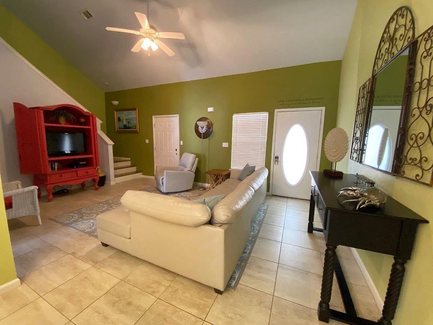 Move in ready 3 bedroom 2 bath in prime Destin location! Open concept main level with primary bedroom and full bath and large owners closet that could be used as a mini office. Walk up the beautiful hardwood stairs with small flex space on landing, 2 additional bedrooms and full bath. Large closets in every room. The one car garage has new coating, park your car or set up a ping pong table instead!  Just a few steps to the community pool. Includes all appliances except the refrig in the garage. NO SHORT TERM RENTALS.