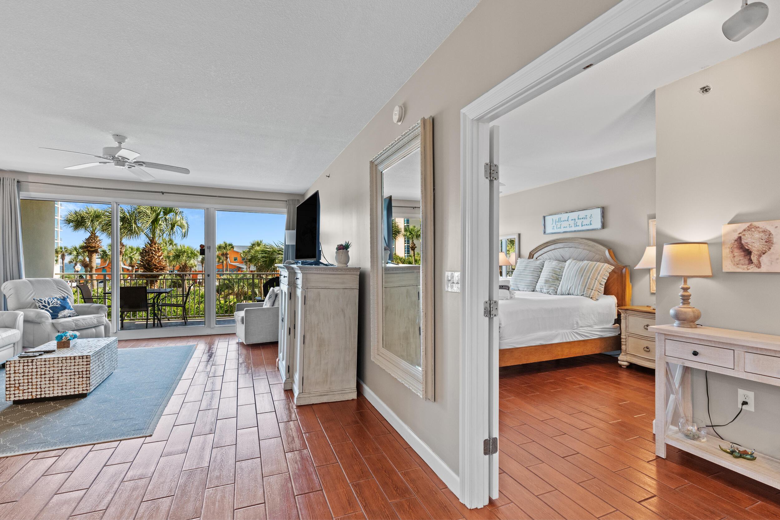 THE BIGGER 2 bed/2 ba condo in this building with Private OVERSIZED BALCONY and peekaboo view of the Gulf. This one is PRICED RIGHT! Being located on the second floor and close to stairway makes it very convenient. NO NEED TO WAIT FOR THE ELEVATOR ... just walk right down to your car, beach and pool. Cannot be better! The condo is very well decorated with the beach in mind. You actually have a peekaboo view of the water from your very private balcony. Some of the highlights: no carpet, no popcorn ceiling, full size washer/dryer, stainless steel appliances and granite countertop in kitchen, separate shower with jacuzzi tub in the primary bathroom, fully furnished - turnkey ready. Projected Income $40-$50K . Sterling Shores is a gated complex in the heart of Destin featuring 400' of private beach, a lagoon-style pool with mushroom spray fountain, sundecks, & a beachside pool with Tiki bar & grill. Other amenities at Sterling Shores include a fitness center and The Back Porch restaurant, one of Destin's most popular beachfront restaurants, is just steps away. Hurry to schedule a viewing. The price is right!