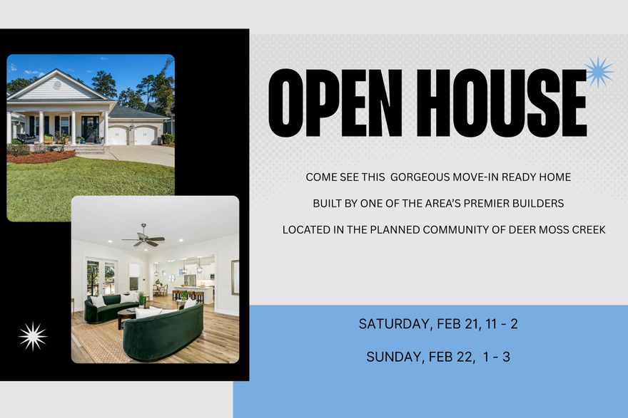 Welcome to this beautiful one-story brick home in Deer Moss Creek, one of Niceville's most desirable master-planned communities. Built in 2019 by one of the area's premier buiders, Huff Homes, this home blends modern comfort with thoughtful design, all just minutes from Eglin AFB, Duke Field, 7th Special Forces, and Destin's stunning beaches.Step inside to an inviting open floor plan featuring LVP flooring, tile in wet areas, and crown molding throughout the main living spaces. The chef-inspired kitchen offers quartz countertops, white shaker cabinets, modern lighting, and premium stainless steel Bosch appliances, including a dual-fuel gas stove/oven.The spacious primary suite provides a peaceful retreat with an oversized walk-in shower,  double vanity, and a large walk-in closet. Two additional bedroom and 2.5 baths ensure comfort for family and guests.

Enjoy outdoor living with a charming front porch and a screened-in back porch overlooking serene greenspace. Additional features include a 2-car garage, high-impact windows, energy efficient HVAC, gas water heater, an outdoor gas hookup, sink in the garage and a whole home generator - a smart combination of comfort, safety, and long-term savings.

Living in Deer Moss Creek means enjoying a vibrant, walkable community with exceptional amenities, including scenic walking trails, parks, playgrounds, a community pool, and beautifully preserved natural spaces. The neighborhood is known for its thoughtful design, friendly atmosphere, and access to A+ schools, making it one of the most sought-after areas on the Emerald Coast.