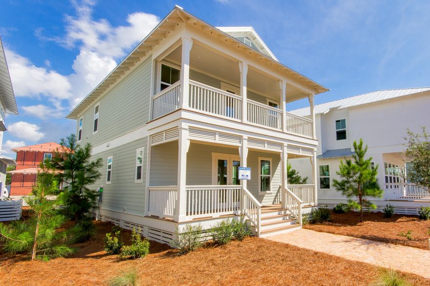 This 3 BR/2.5ba home w/ 2 car garage is the perfect layout for a beach home close to all your favorite spots in Seaside & 30A! Grayton plan is sure to wow with wide open 1st floor- perfect for entertaining, 3 bedrooms upstairs with 2 baths. Both baths include dual vanities. All of this with 2 car garage and THREE porches to relax on. 10 foot ceilings throughout 1st floor and 8 foot doorways throughout the house. Kitchen will come complete with huge island, GE Cafe appliance package (GE monogram hood) including gas cooktop, white subway tile backsplash, shaker cabinets, and light colored granite. Upgraded maple floors throughout the whole house & beautiful white beams in living room!