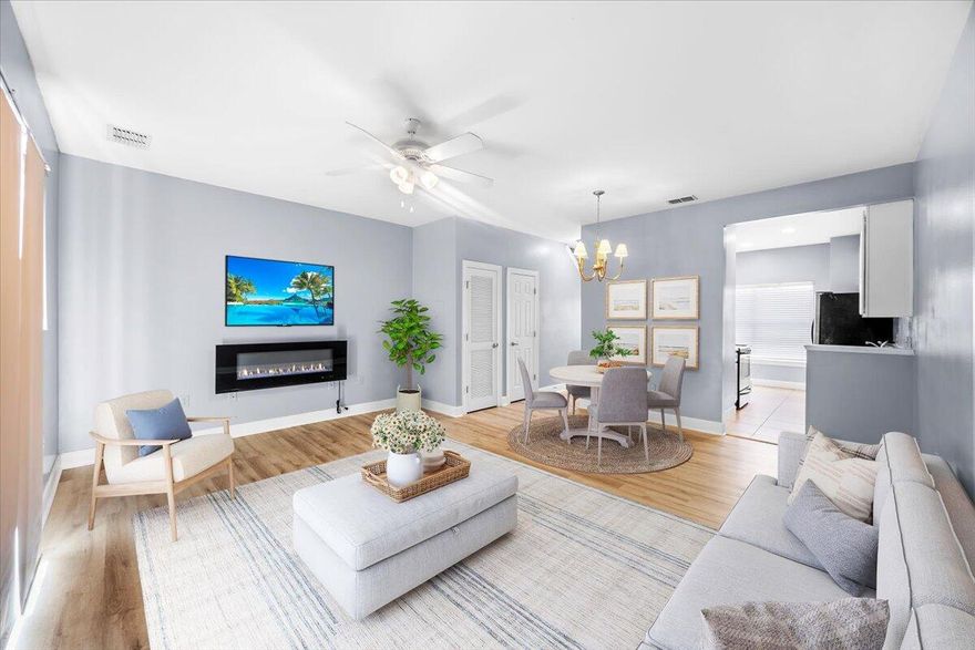 Recently painted and showcasing brand-new flooring throughout, this charming townhome in The Palms of Freeport is completely move-in ready. The first floor features a spacious living area with a sliding glass door that opens to a private deck, along with a dining area, kitchen, half bath, and generous storage closet. With no carpet anywhere, this home is both low-maintenance and stylish. Major updates include a 2020 HVAC system, 2020 hot water heater, and a 2021 roof. The community has also been refreshed with new fencing throughout and the addition of a dog park. Each unit has two assigned parking spaces.Upstairs, you'll find two large bedrooms with plenty of closet space, including a primary suite with dual closets. The second floor also offers two full bathrooms and washer/dryer hookups for added convenience.

Ideally located just minutes from Publix, shopping, and diningand only a 15-20 minute drive to the white-sand beaches of 30Athis home is perfect as a primary residence or a long-term rental investment.