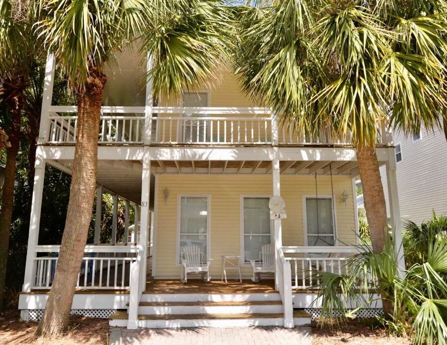 This four bedroom, three & a half bath beach cottage has a beautiful sparkling private pool & is only a short walk to the beach! Located in the very desirable beach community of Crystal Beach in FLOOD ZONE X & OUTSIDE OF THE COBRA ZONE! There is a single garage with a half bath & outdoor shower in the back yard by the pool. The front of the house faces a short street with additional parking. The home is surrounded by two levels of wrap porches. The first floor houses a living/dining area, kitchen, a bedroom, a full bath, & laundry room. The living room features a fireplace with gas logs (the gas which heats the pool & the fireplace is turned off). On the second floor there are two bedrooms & two baths.