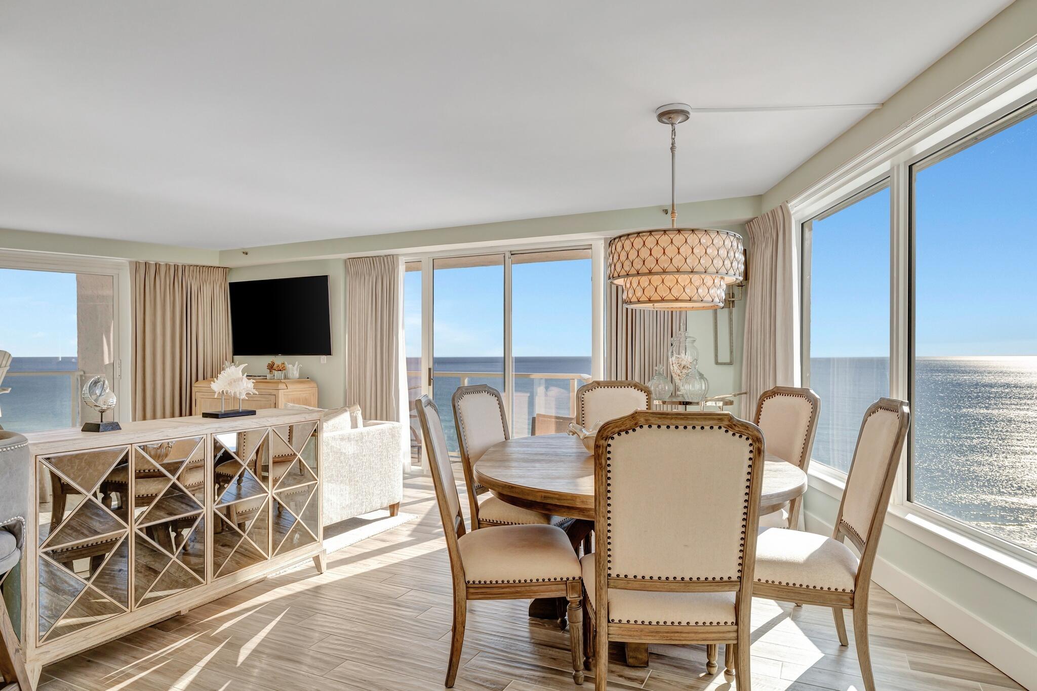 Don't miss this opportunity to own a coveted, corner unit with a wrap-around balcony offering stunning panoramic Gulf views at Beachside Two! Perched on the 12th floor, this fully renovated and furnished two-bedroom, two-bath condo presents vistas from East to West of the Emerald Coast through its expansive windows. Natural light floods into this spacious layout, seamlessly connecting the kitchen, dining, and living areas. The modern kitchen features marble subway tile, quartz countertops, stainless steel appliances, and custom cabinetry. The Gulf-front owner's suite opens directly to the balcony, overlooking the white beaches and blue waters. The bathrooms are complete with quartz vanities, white tile showers, and custom closets. Perfect as a primary residence, vacation getaway, or investment property, this turnkey condo within the Sandestin Golf & Beach Resort provides direct beach access and your ticket to the Sandestin lifestyle of pools, golf, tennis, marina, fitness, and the Village of Baytowne Wharf.