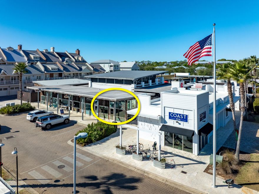 The Hub of Scenic 30A is an outdoor lifestyle venue offering a sensational experience for patrons to enjoy entertainment, retail, and a variety of restaurants. The subject opportunity is identified as units E1 & E2, yielding approximately 528 square feet and is currently occupied by an office user, but could be utilized eventually as a high visibility retail storefront.  Please inquire for further details on this rare opportunity for premier commercial space on Scenic 30A in South Walton County of Santa Rosa Beach, Florida!