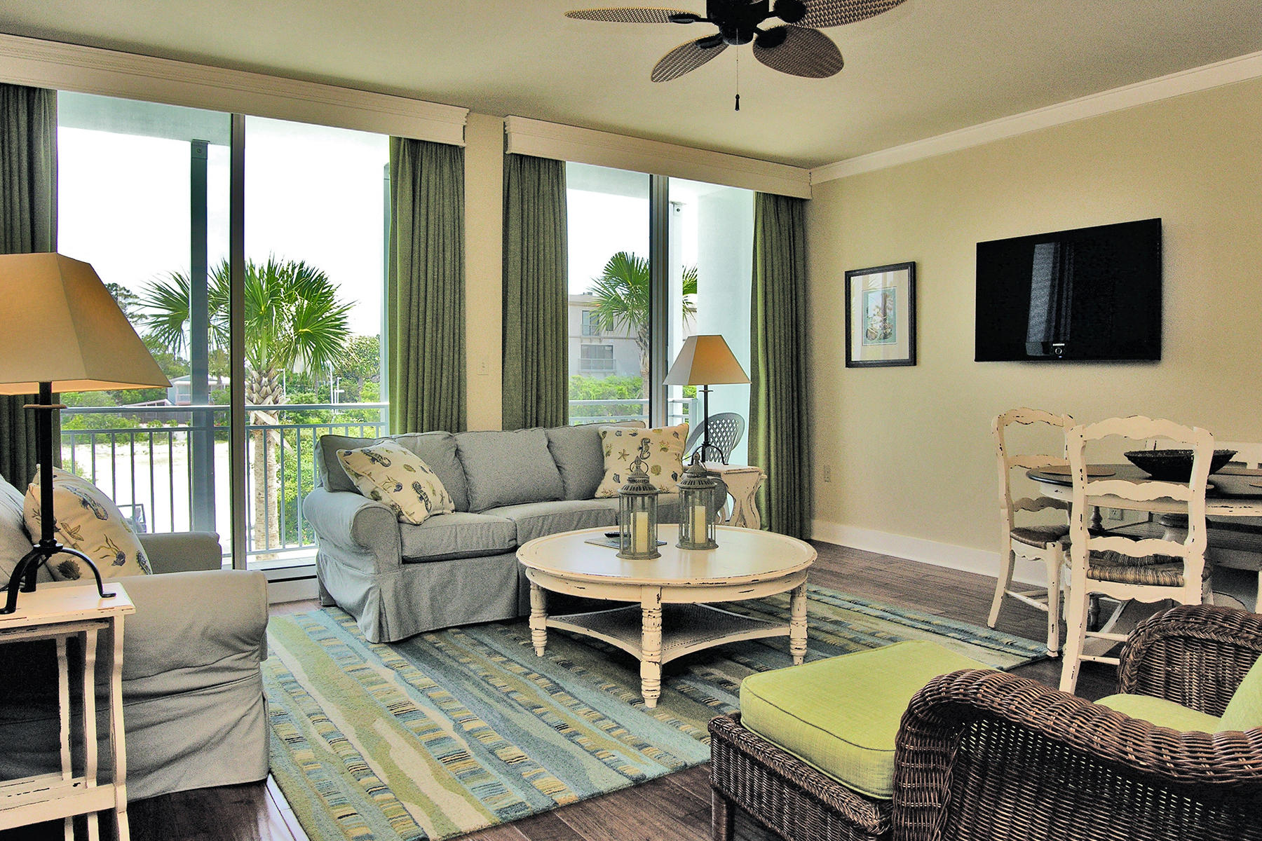 Fewer than 150 yards from stunning white sand beach and the tranquil, emerald green waters of the Gulf of Mexico is this inviting condo unit within the most recently completed building surrounding the colorful town center of Gulf Place, Six Palms. Situated on Scenic Highway 30A, Gulf Place is home to lively on-site dining and boutique retail destinations, bike and water sport rentals, as well as seasonal concerts and events hosted on its sprawling two-acre green. There is even a local pharmacy, conveniently located on the ground floor of Six Palms. The most difficult choice you will face is whether to spend the day drenched in the warm Florida sunshine on the beach, or around one of three nearby community pools.