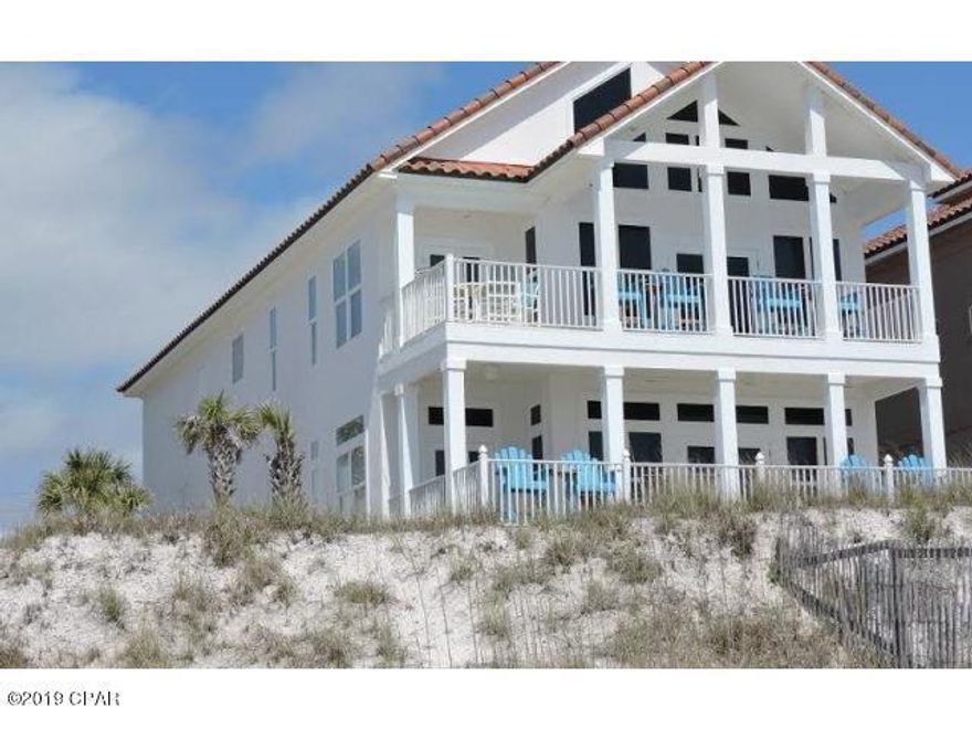 One of the most striking beach front homes in Panama City Beach with 9 bedrooms (plus loft) and 7 baths. Located on the highly desired west end of Panama City Beach in La Valencia. Divided into two separate homes, the first has four bedrooms and three baths with both the master and full kitchen having panoramic ocean views and large ocean front balconies. The 2nd and 3rd floor home has five bedrooms and 4 baths plus a loft, again with master, loft and kitchen having spectacular ocean views...
