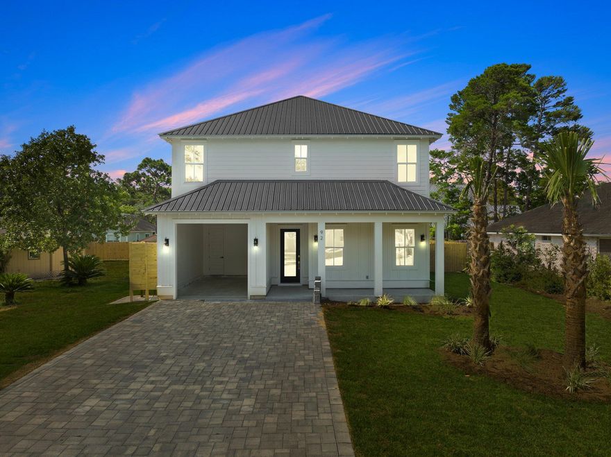 Price Improvement! NEW CONSTRUCTION 30A BEACH HOME WITH POOL COMPLETED JUNE 2022. Rental Projections are over $100k. This home has the Perfect 30A Location- Walk to the beach, shops & restaurants! Gulf View Heights has NO HOA.  This spacious 4 bed / 4 bath home boasts luxury and functionality containing 2 master bedrooms, one on each floor, two guest bedrooms & a loft space upstairs. As you enter you will be drawn to the 10 ft ceilings & shiplap walls. Kitchen features 3cm quartz counters, waterfall island, white shaker cabinets, SS appliances, 36'' gas range, gold accented marble tile backsplash, walk-in pantry. Living room features a shiplap wall, dry bar w/ wine fridge, wood shelving. Sliding glass door leads out to the private backyard oasis w/ your own private Pool. The covered patio features a ceiling fan, Blaze grill & refrigerator. Downstairs is the luxurious master suite. Your eyes will be drawn to the beautiful marble tile w/ gold accent flooring, large shower w/ 2 shower heads including a rain head & handheld, double vanity sinks, large walk-in closet. Upstairs is the large open loft area and 3 more bedrooms! The loft can be used as a 2nd living room and/or bunk room. The 2nd master suite offers a walk-in closet, blue & white tile shower. The other 2 bedrooms share a Jack/Jill bathroom, large double vanity w/ middle drawers, shower w/ herringbow tile, black & gold fixtures. The laundry room on the 1st floor has cabinets above washer/dryer & lower cabinets w/ quartz counter & hanging rack. Full 1 car garage w/ owner's storage lockout. On the front side is a private outside shower.  
***All listing data is deemed to be correct, buyer responsible to verify all as needed**