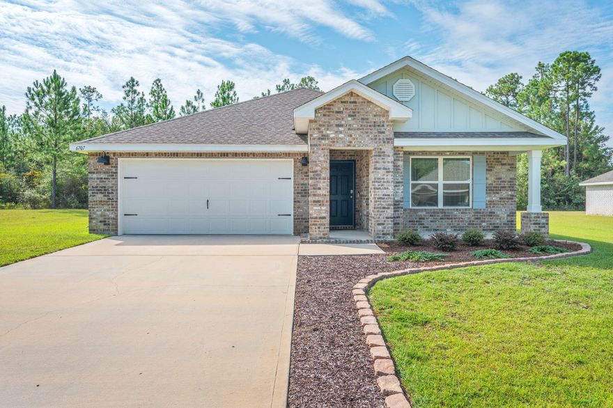 Stop the car and check out this great new listing that it located less than 10 minutes to North Crestview. This lovely 4 bedroom, 2 bath all-brick home built in 2022 is the true definition of Move-In-Ready. From the moment you arrive, you'll notice the beautiful landscaping, spacious .4 acre lot, and charming covered front porch that sets the tone for what's inside. Step through the door and fall in love with the layout, designed for effortless entertaining and everyday living. The bright and spacious living area flows seamlessly into the kitchen and dining space, making this home perfect for gatherings with family and friends. The split-bedroom floor plan provides privacy, with a relaxing primary suite. Three additional bedrooms offer plenty of space for guests, family, or a home office. Outside, enjoy the covered back porch overlooking your backyard- a great place for morning coffee or summer barbecues. This beautiful community offers a lifestyle you'll love, with sidewalks, walking trails, and a large community pool. Call to schedule your appointment today!